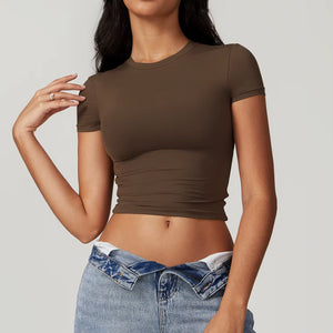 Open image in slideshow, Clean Girl Short-Sleeve Top | Women&#39;s Breathable Gym &amp; Pilates Tee
